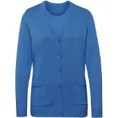 Goldner Kurzgröße: Strickset aus Jacke, Halbarmpullover in jeansblau | Gr.: 21