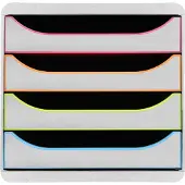 Exacompta Big Box Plus Black Office Weiß/Harlekin, 4 offene Schubladen A4/A4+/24x32 cm, leise, stapelbar