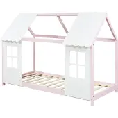 En.casa Kinderbett 'Tostedt' Halboffenes Design 90x200cm Rosa/Weiß