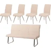Mendler Esszimmer-Set MCW-G55, 4er-Set Stuhl + Sitzbank 180cm, Edelstahl gebürstet Stoff/Textil Chenille creme