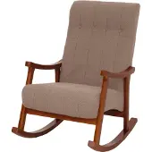 Mendler Schaukelstuhl MCW-K10, Relaxsessel, Holz MVG Stoff/Textil Bouclé (450g/m²) taupe, Gestell Walnuss-Optik