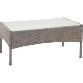 Mendler Poly-Rattan Gartentisch Hamar, Beistelltisch Tisch mit Glasplatte grau