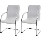 Mendler 2er-Set Esszimmerstuhl Perm, Freischwinger Küchenstuhl Lehnstuhl Stuhl, Stahl weiß