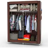 Intirilife Faltschrank 108x170x45 cm in KOKOS BRAUN - mit Reißverschluss Stoffschrank Kleiderschrank mit Kleiderstange, Fächern und Seitentasche - Camping Steckschrank Textil Garderobe