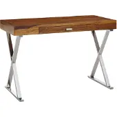 FineBuy Schreibtisch 120x55x78 cm Sheesham Massivholz / Metall Chrom Design Bürotisch mit Schublade HomeOffice Laptoptisch Computertisch mit Stauraum