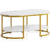 FineBuy Couchtisch 100x60x45 cm Weiß Marmor Optik Wohnzimmertisch Rechteckig Lounge Sofatisch Ablage Kaffeetisch Modern mit goldenem Metallgestell