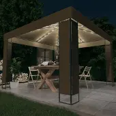 The Living Store Pavillon mit Doppeldach & LED-Lichterkette 3x3x2,7 m Taupe