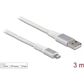 DeLOCK USB Daten- und Ladekabel für iPhone, iPad, iPod DuPont Polyamid weiß 3 m, Silber, Weiß, USB A, Lightning, 3 m, Männlich, Männlich