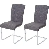 Mendler 2er-Set Esszimmerstuhl MCW-F36, Freischwinger Küchenstuhl Konferenzstuhl Stoff/Textil, grau