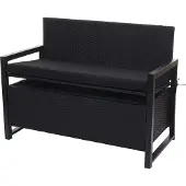 Mendler Poly-Rattan 2er Sitzbank MCW-F39, Gartenbank Truhenbank, Staufach Aufbewahrung Sitzkissen anthrazit, Kissen schwarz