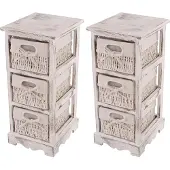 Mendler 2xRegal Kommode mit 3 Korbschubladen 58x25x28cm, Shabby-Look, Vintage weiß