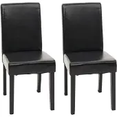MCW 2er-Set Esszimmerstuhl Stuhl Küchenstuhl Littau Leder, schwarz, dunkle Beine