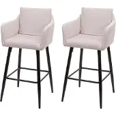 Mendler 2er-Set Barhocker MCW-H93, Barstuhl Tresenhocker, Fußablage Metall Stoff/Textil creme-beige