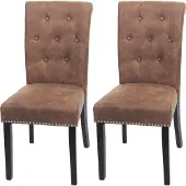 Mendler 2er-Set Esszimmerstuhl Chesterfield II, Stuhl Küchenstuhl, Nieten Stoff/Textil braun, dunkle Beine