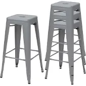 Mendler 4er-Set Barhocker MCW-A73, Barstuhl Tresenhocker, Metall Industriedesign stapelbar grau