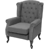 Mendler Sessel Chesterfield Oxford, Relaxsessel Clubsessel Ohrensessel, wasserabweisend Stoff/Textil dunkelgrau ohne Ottomane