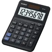 Casio Tischrechner MS-8F, 8 Stellen, LC-Display, Steuerberechnung, Gewinnermittlung, Batterie-/Solarbetrieb, B 101 x H 148,5 mm, schwarz