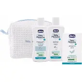 Chicco Baby Moments Beauty Bag mit Reißverschluss Blau - Badeöl 200 ml + Shampoo 200 ml + Seife 100 g