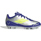 Adidas Junior F50 Club Messi La Vida Rapida Pack FG/MG feste/mehrere Boden Fußballschuhe Silver Metallic/Solar Yellow/Lucid Blue