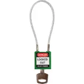 Brady , kompaktes Sicherheitsschloss Nylon mit Kabelbügel, Grün, 200mm Kabellänge, 4,7mm PVC-beschichtetes Kabel (Keyed Different) (1er Pack) (146123)