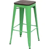 Mendler Barhocker MCW-A73 inkl. Holz-Sitzfläche, Barstuhl Tresenhocker, Metall Industriedesign stapelbar grün