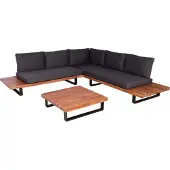 Mendler Garten-Garnitur MCW-H54, Garnitur Sitzgruppe Lounge-Set, Spun Poly Akazie Holz MVG Alu braun, Polster dunkelgrau