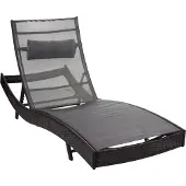 Mendler Sonnenliege Phoenix, Relaxliege Gartenliege Liege, Poly-Rattan braun-meliert, Bezug grau