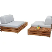 Mendler Garten-Garnitur MCW-L28, Lounge-Set Sitzgruppe Lounge-Sessel Sofa, Spun Poly Akazie Holz MVG Polster hellgrau