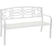 Mendler Gartenbank MCW-F44, Bank Parkbank Sitzbank, 2-Sitzer pulverbeschichteter Stahl weiß