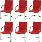 MCW 6er-Set Esszimmerstuhl Perm, Freischwinger Küchenstuhl Lehnstuhl Stuhl, Stahl rot