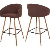 Mendler 2er-Set Barhocker MCW-D72, Barstuhl Tresenhocker Küchenhocker mit Lehne, Holzoptik Stoff/Textil, braun