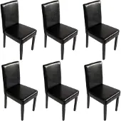 MCW 6er-Set Esszimmerstuhl Stuhl Küchenstuhl Littau Kunstleder, schwarz, dunkle Beine