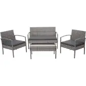 Mendler Poly-Rattan Garnitur MCW-F56, Balkon-/Garten-/Lounge-Set Sitzgruppe grau, Kissen dunkelgrau