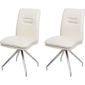 MCW 2er-Set Esszimmerstuhl MCW-H70, Küchenstuhl Lehnstuhl Stuhl, Stoff/Textil Edelstahl gebürstet creme-beige