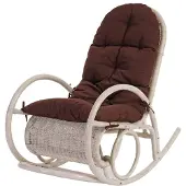 Mendler Schaukelstuhl Queluz, Schwingsessel Rattansessel, weiß Auflage braun