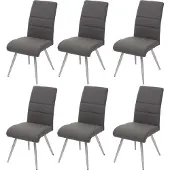 MCW 6er-Set Esszimmerstuhl MCW-G55, Küchenstuhl Stuhl, Stoff/Textil Edelstahl gebürstet grau-braun