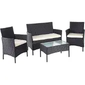 Mendler Poly-Rattan Garten-Garnitur MCW-D82, Sitzgruppe Lounge-Set schwarz mit Kissen creme