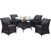 Mendler Poly-Rattan Garnitur MCW-F51, Garten-/Lounge-Set Sitzgruppe Tisch+4xStuhl, rundes Rattan anthrazit Kissen dunkelgrau