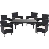 Mendler Poly-Rattan-Garnitur Hamar, Gartenmöbel Balkon-Set Sitzgarnitur anthrazit, Kissen creme