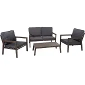 Mendler Garnitur MCW-L64, Gartenlounge Gartengarnitur Lounge-Set Sitzgruppe Sofa, Metall Polster grau