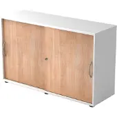 Hjh OFFICE PRO BETA 1752S - 2 OH Weiß/Nussbaum Schiebetürenschrank Bogengriff Metall