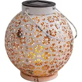 Näve 2er-Set LED Deko-/Solarleuchte l/b: 18cm weiß, Lampe für den Außenbereich im Oriental-Style, aus Metall in weiß, 18 x 18 x 19,5 cm, mit Diode – mit Druckschalter – Dämmerungssensor