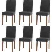 Mendler 6er-Set Esszimmerstuhl Littau, Stuhl Küchenstuhl Hochlehner, Stoff/Textil Chenille Holz dunkelgrau, naturfarbene Beine