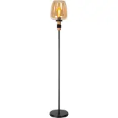 Lucide Stehlampe Ilona schwarz mit bernsteinfarbenem Glas