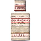 TRAUMSCHLAF Biber Bettwäsche Schneeflocken rot 135x200 cm + 80x80 cm
