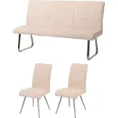 Mendler Esszimmer-Set MCW-G55, 2er-Set Stuhl + Sitzbank 160cm, Edelstahl gebürstet Stoff/Textil Chenille creme