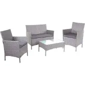 Mendler 2-1-1 Poly-Rattan Garten-Garnitur Hamar, Sitzgruppe Lounge-Set Sofa grau, Kissen anthrazit