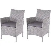 MCW 2er-Set Poly-Rattan Gartensessel Hamar, Korbsessel grau, Kissen anthrazit