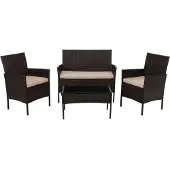 Mendler Poly-Rattan Garten-Garnitur MCW-N98, Sitzgruppe Lounge-Set, Metall Glas Stoff/Textil (180g/m²) braun, Kissen creme