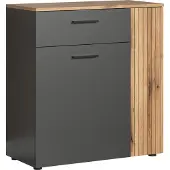 Trendteam Wohnen Esteban Kommode, Anthrazit Melamin/ Evoke Oak Melamin, B/H/T: 80/88/36 cm